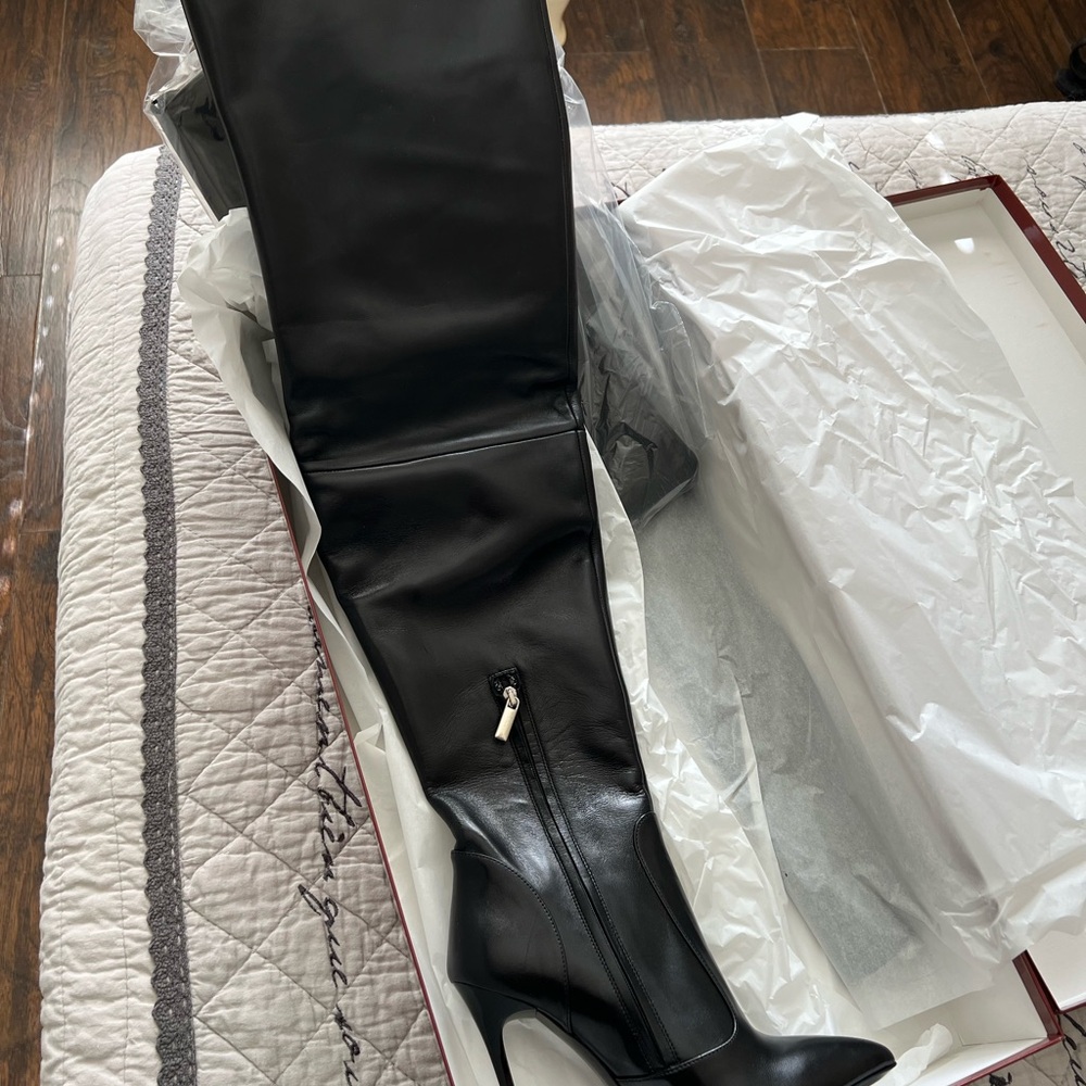 REAL ITALIAN LEATHER-Elegant Black Over the Knee Boots-5” heel-EU 40 USA 9 NWOT
